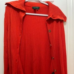 Lauren Ralph Lauren Cotton Cable Cardigan Sweater featuring Sailor Detail XL